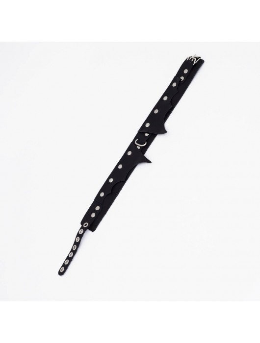 Черный однослойный кожаный ошейник с имитацией фигурного воротничка - Crazy Handmade - купить с доставкой в Невинномысске