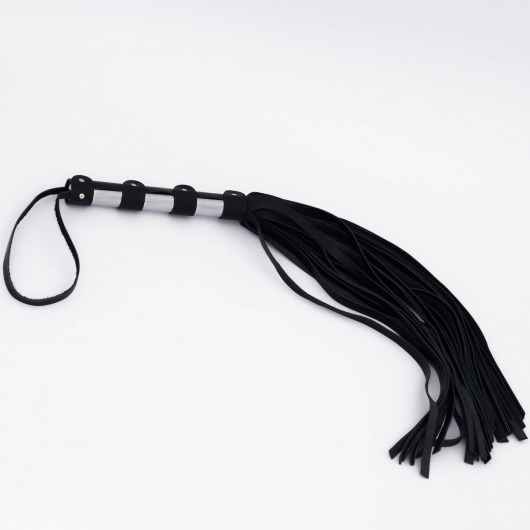 Черный кожаный флоггер со стальной ручкой - 45 см. - Crazy Handmade - купить с доставкой в Невинномысске