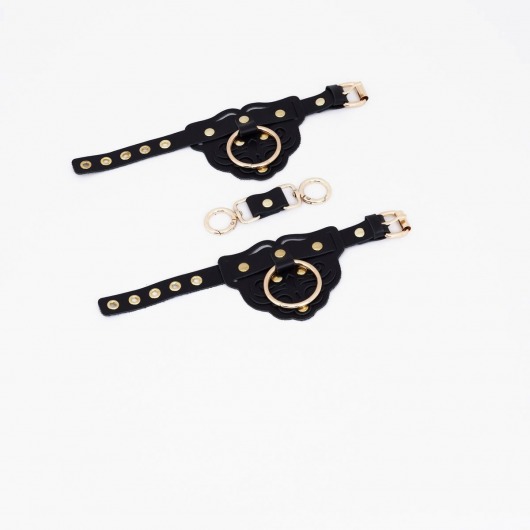Черные наручники с золотистой фурнитурой - Crazy Handmade - купить с доставкой в Невинномысске