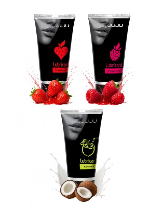 Набор из 3 съедобных лубрикантов JUJU (клубника, малина, кокос) - JuJu - купить с доставкой в Невинномысске