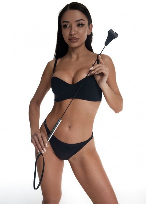 Стек с черным кожаным наконечником в виде сердца и металлической ручкой - 67 см. - Crazy Handmade - купить с доставкой в Невинномысске