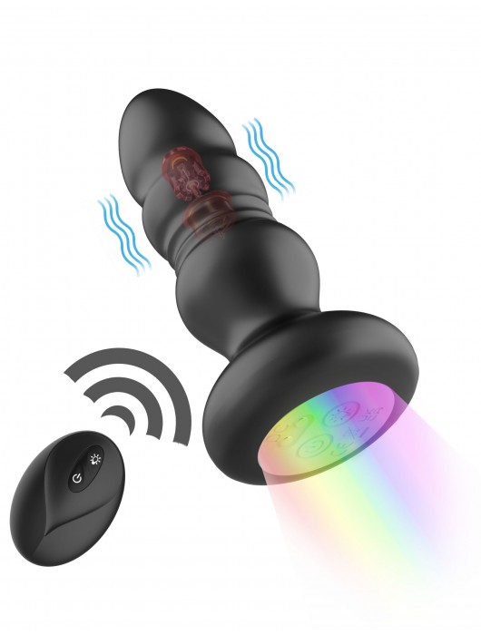 Черная анальная вибропробка с фрикционным механизмом и LED-подсветкой - 12,5 см. - Secwell