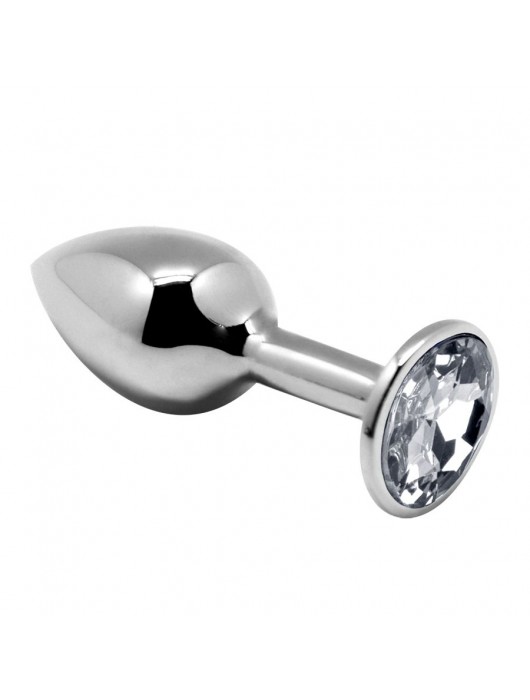 Серебристая анальная втулка с прозрачным кристаллом Mini Metal Butt Plug Size L - 9 см. - Adrien Lastic