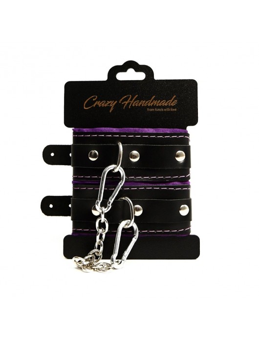 Черно-фиолетовые скругленные наручники с мягкой подкладкой - Crazy Handmade - купить с доставкой в Невинномысске