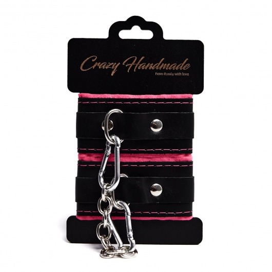 Черно-розовые скругленные наручники с мягкой подкладкой - Crazy Handmade - купить с доставкой в Невинномысске