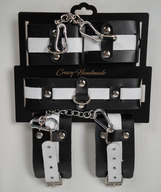 Набор фиксаторов из черной и белой натуральной кожи - Crazy Handmade - купить с доставкой в Невинномысске