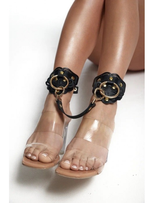 Черные кожаные оковы с резными узорами и клепками - Crazy Handmade - купить с доставкой в Невинномысске