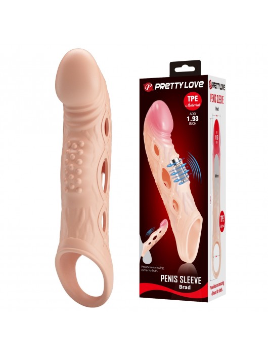 Телесная удлиняющая насадка с рельефом и вибрацией Brad - 21,3 см. - Baile - в Невинномысске купить с доставкой