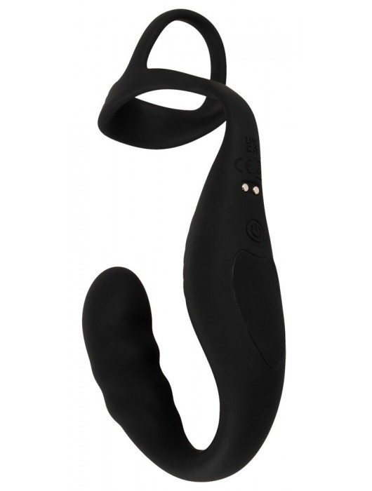 Черное эрекционное кольцо со стимуляцией промежности и анальной пробкой Cock Ring with RC Prostate Plug - Orion - в Невинномысске купить с доставкой