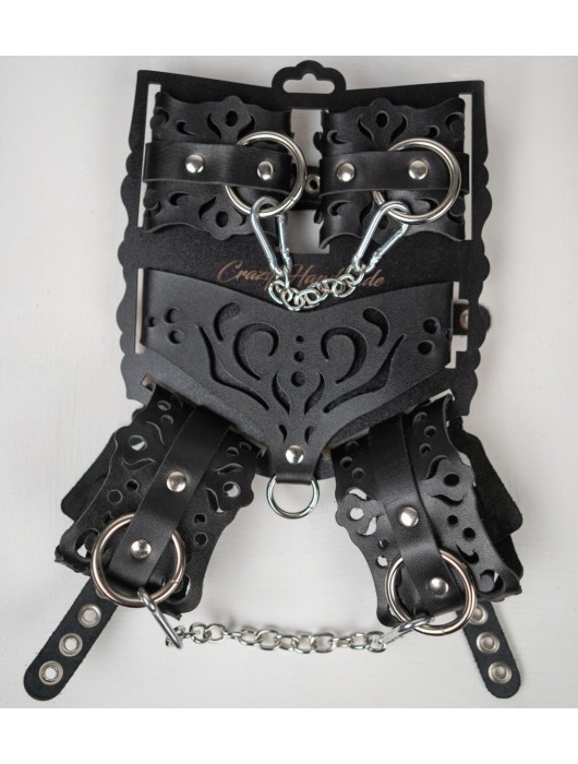 Черный ажурный кожаный набор фиксаций - Crazy Handmade - купить с доставкой в Невинномысске