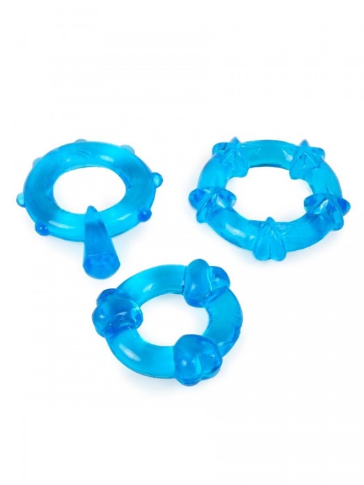 Набор из 3 синих эрекционных колец с различным рельефом - Erowoman-Eroman - в Невинномысске купить с доставкой