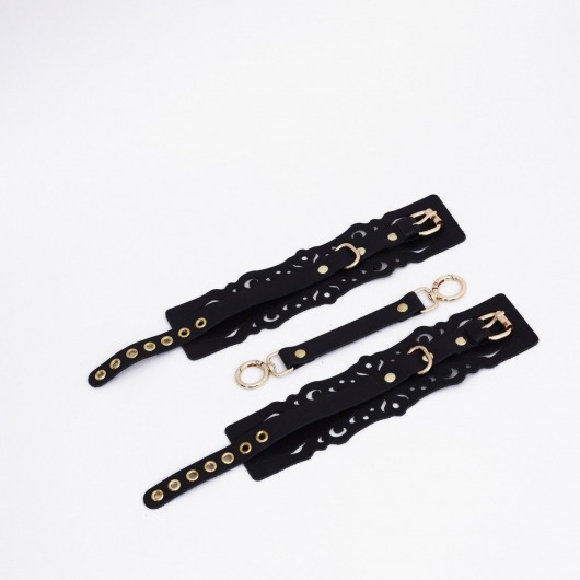 Черный кожаные оковы с узорами и золотистой фурнитурой - Crazy Handmade - купить с доставкой в Невинномысске