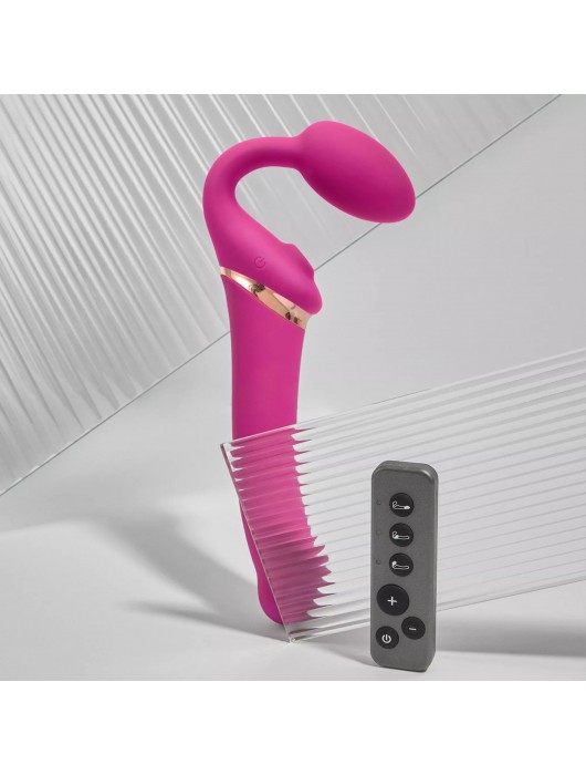 Ярко-розовый безремневой страпон Multi Orgasm Bendable Strap-On size XL с клиторальной стимуляцией - Strap-on-me - купить с доставкой в Невинномысске