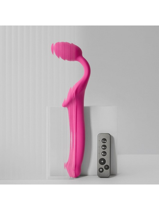 Ярко-розовый безремневой страпон Strap-on-me Vibrating Bendable Strap-On size XL - Strap-on-me - купить с доставкой в Невинномысске