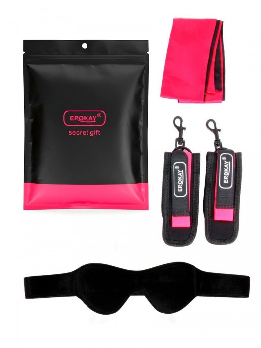 Черно-розовый эротический набор: маска, наручники и повязка - Erokay - купить с доставкой в Невинномысске