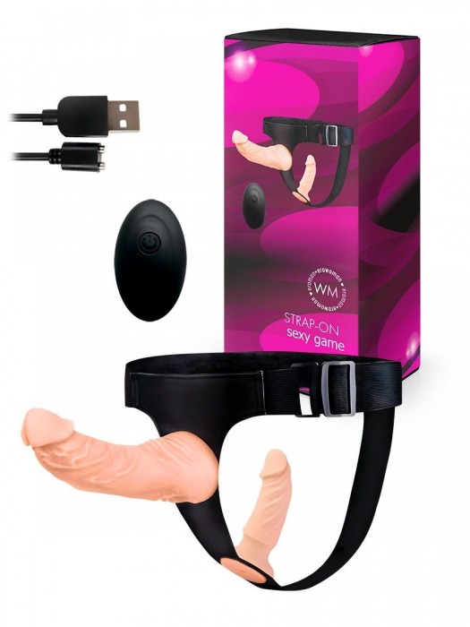 Женский страпон с 2 насадками, вибрацией и пультом ДУ - Erowoman-Eroman - купить с доставкой в Невинномысске