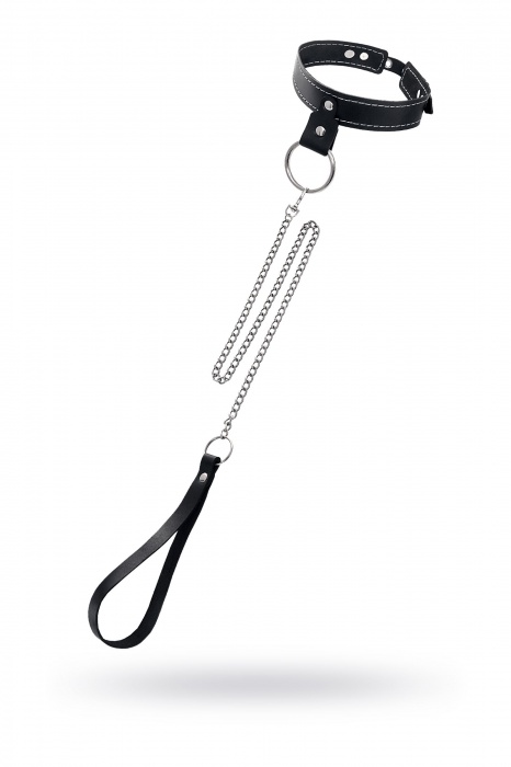 Черный узкий однослойный ошейник с серебристым поводком-цепочкой - Pecado - купить с доставкой в Невинномысске