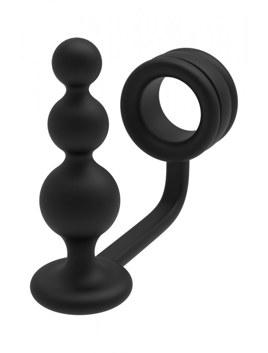 Черное эрекционное кольцо с анальной елочкой Cockring With Beaded Anal Plug - Dream Toys - в Невинномысске купить с доставкой