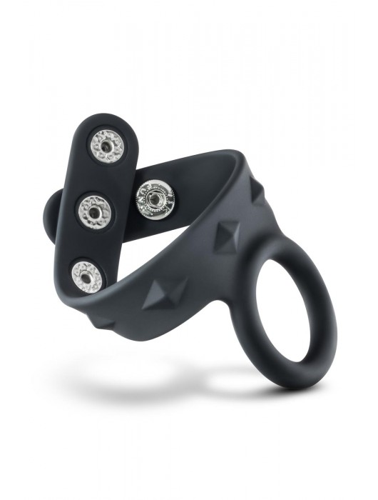 Черное эрекционное кольцо с подхватом мошонки на кнопках VS6 - Blush Novelties - в Невинномысске купить с доставкой