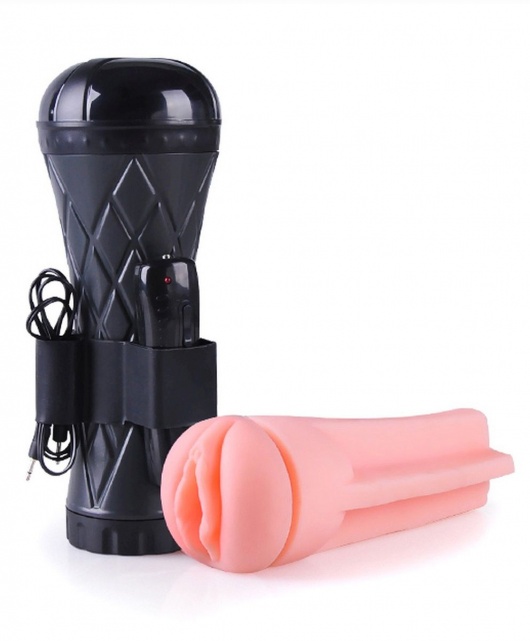 Телесный мастурбатор-вагина в черной колбе с вибрацией - Boys of Toys - в Невинномысске купить с доставкой