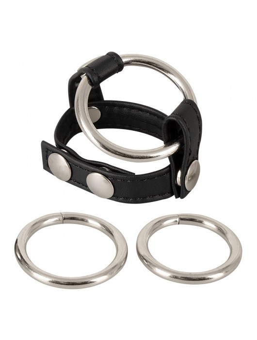 Подхват для мошонки с 3 съемными эрекционными кольцами Leder-Riemen - Orion - в Невинномысске купить с доставкой