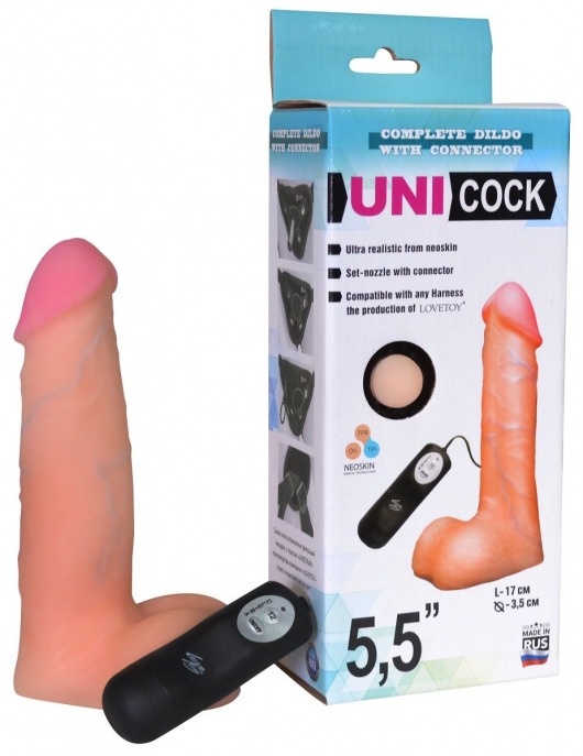 Фаллическая насадка Харнесс UNICOCK 5,5  с вибрацией - 17 см. - LOVETOY (А-Полимер) - купить с доставкой в Невинномысске