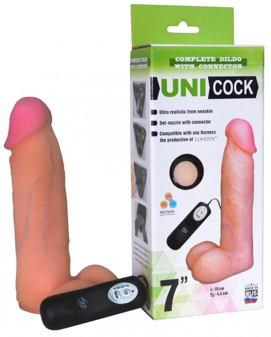 Фаллическая насадка Харнесс UNICOCK 7  с вибрацией - 19 см. - LOVETOY (А-Полимер) - купить с доставкой в Невинномысске