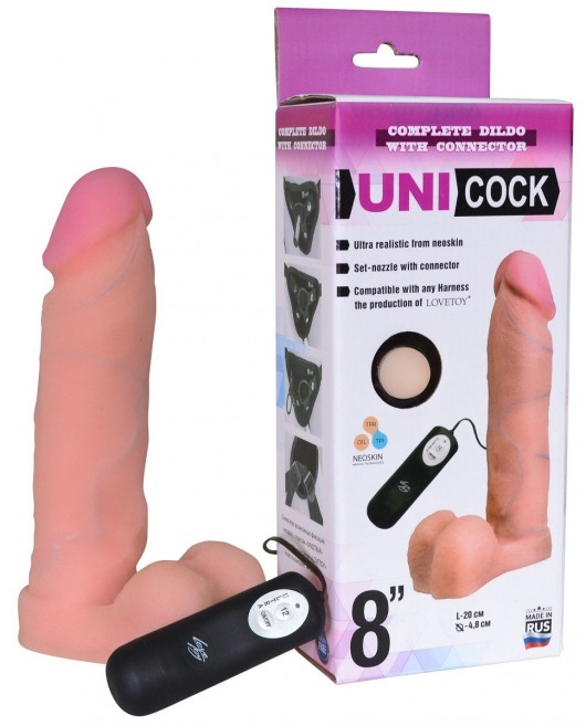 Фаллическая насадка Харнесс UNICOCK 8  с вибрацией - 20 см. - LOVETOY (А-Полимер) - купить с доставкой в Невинномысске