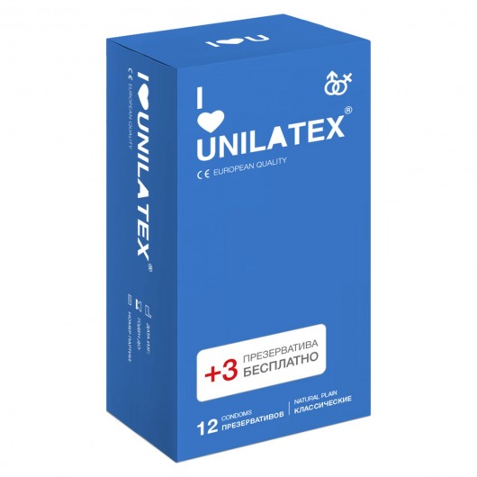 Классические презервативы Unilatex Natural Plain - 12 шт. + 3 шт. в подарок - Unilatex - купить с доставкой в Невинномысске