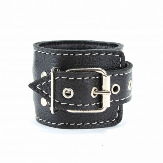 Чёрные кожаные оковы с крупной строчкой - БДСМ Арсенал - купить с доставкой в Невинномысске