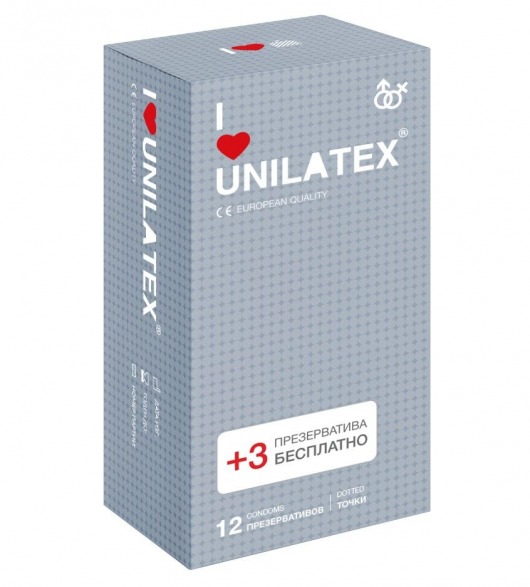 Презервативы с точками Unilatex Dotted - 12 шт. + 3 шт. в подарок - Unilatex - купить с доставкой в Невинномысске