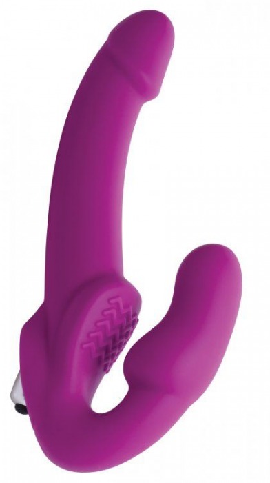 Ярко-розовый безремневой вибрострапон Evoke Vibrating Strapless Silicone Strap-on Dildo - XR Brands - купить с доставкой в Невинномысске