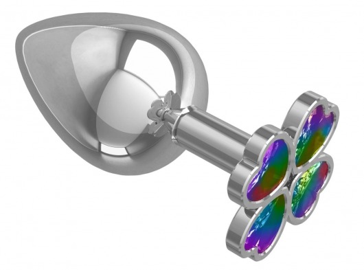 Серебристая анальная пробка-клевер с радужным кристаллом - 9,5 см. - Джага-Джага - купить с доставкой в Невинномысске