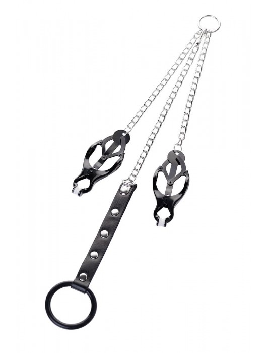 Черно-серебристые зажимы для сосков с кольцом для пениса TOYFA Metal - ToyFa - купить с доставкой в Невинномысске