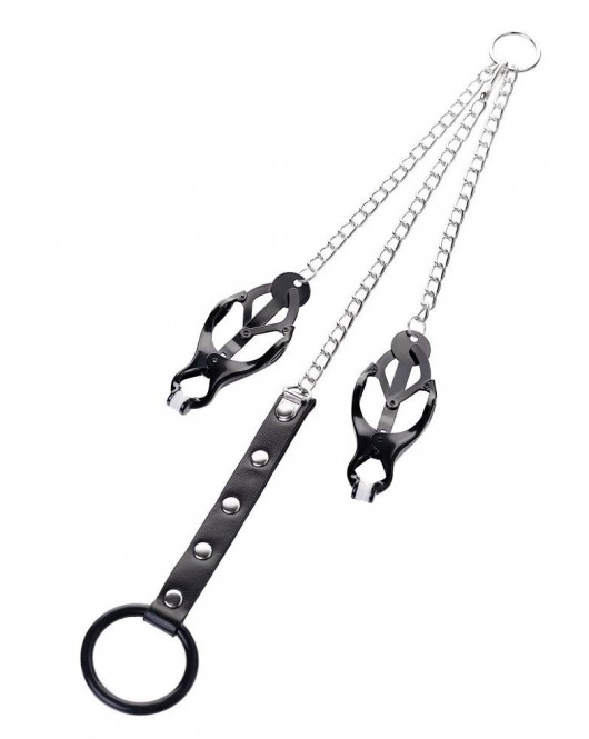 Черно-серебристые зажимы для сосков с кольцом для пениса TOYFA Metal - ToyFa - купить с доставкой в Невинномысске