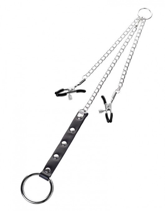 Серебристо-чёрные зажимы для сосков с кольцом для пениса TOYFA Metal - ToyFa - купить с доставкой в Невинномысске